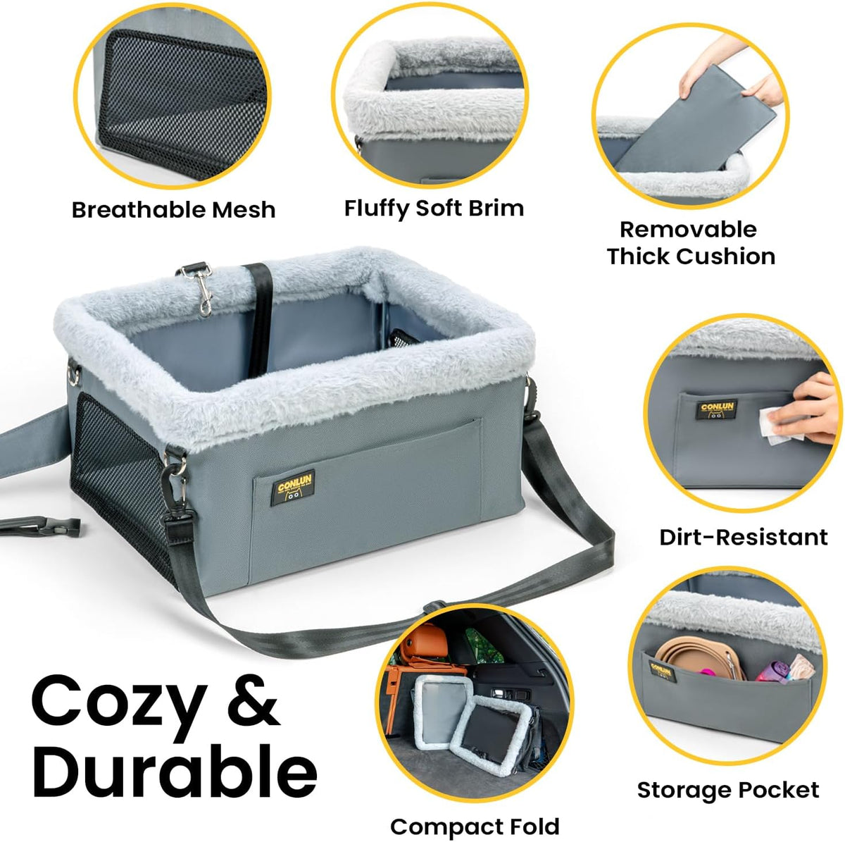 Conlun Dog Car Seat Booster, Steel Frame Anti-Collapse - Grey / 1 Pack-Small Dogs under 20lbs - image 3