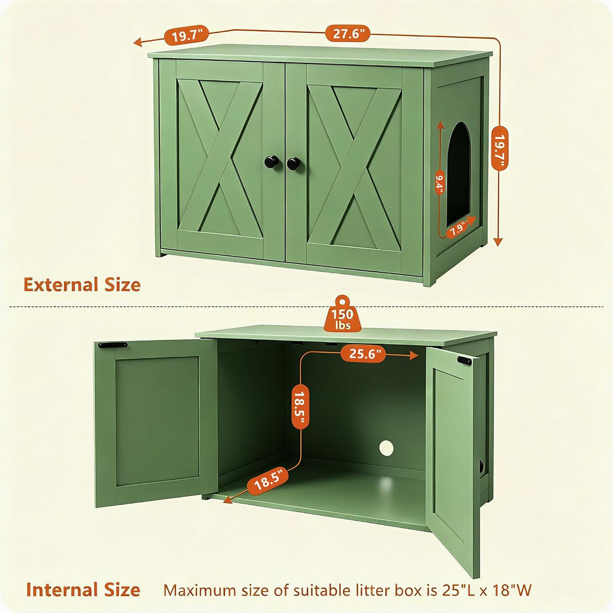 Cat Litter Box Enclosure, Hidden Litter Box Furniture - Matcha Green - image 2