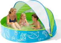 Hikiddy Foldable Kiddie Pool with Canopy: Baby Infant Toddler Kids - Blue-green / 63in
