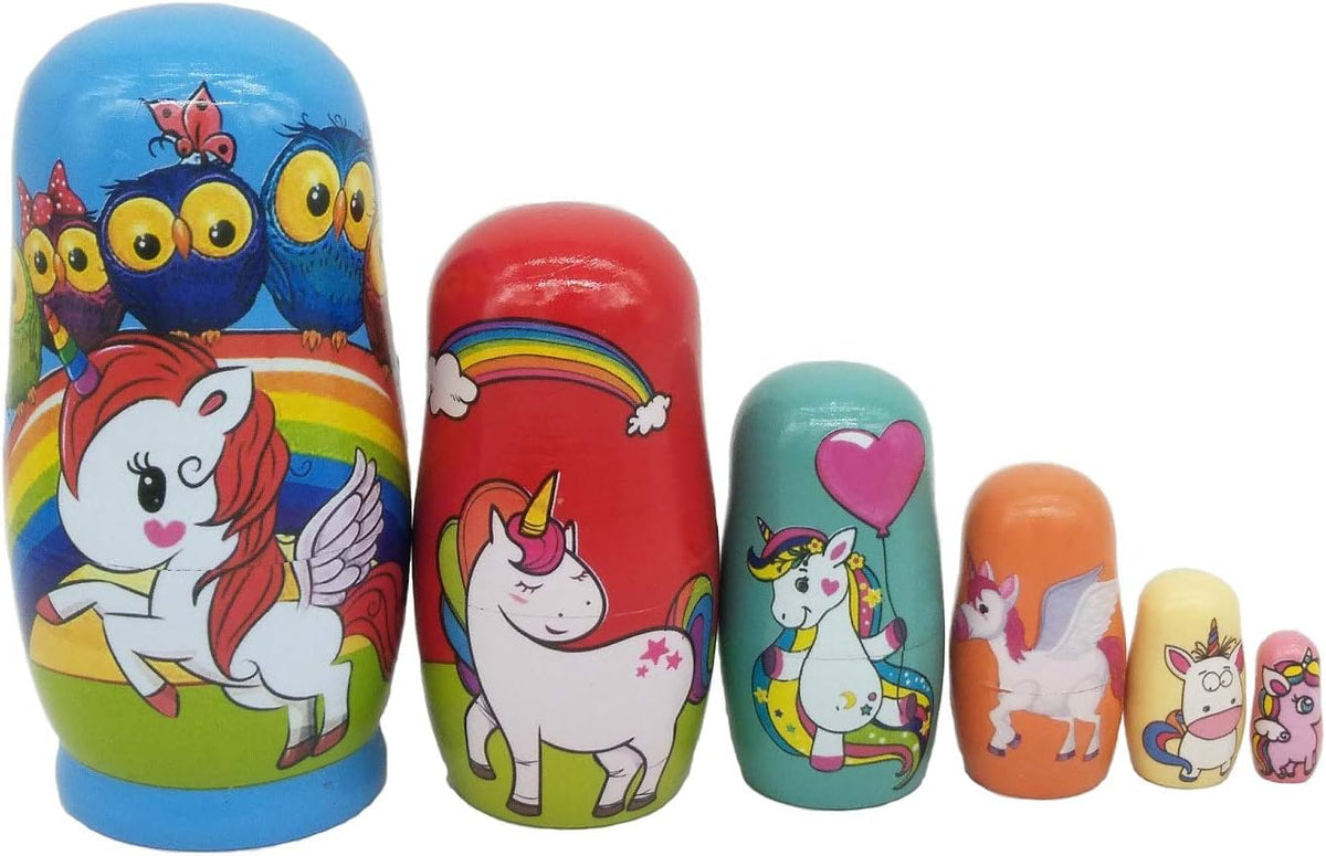 Konrisa set of six hand painted wooden unicorn nesting dolls - view 15