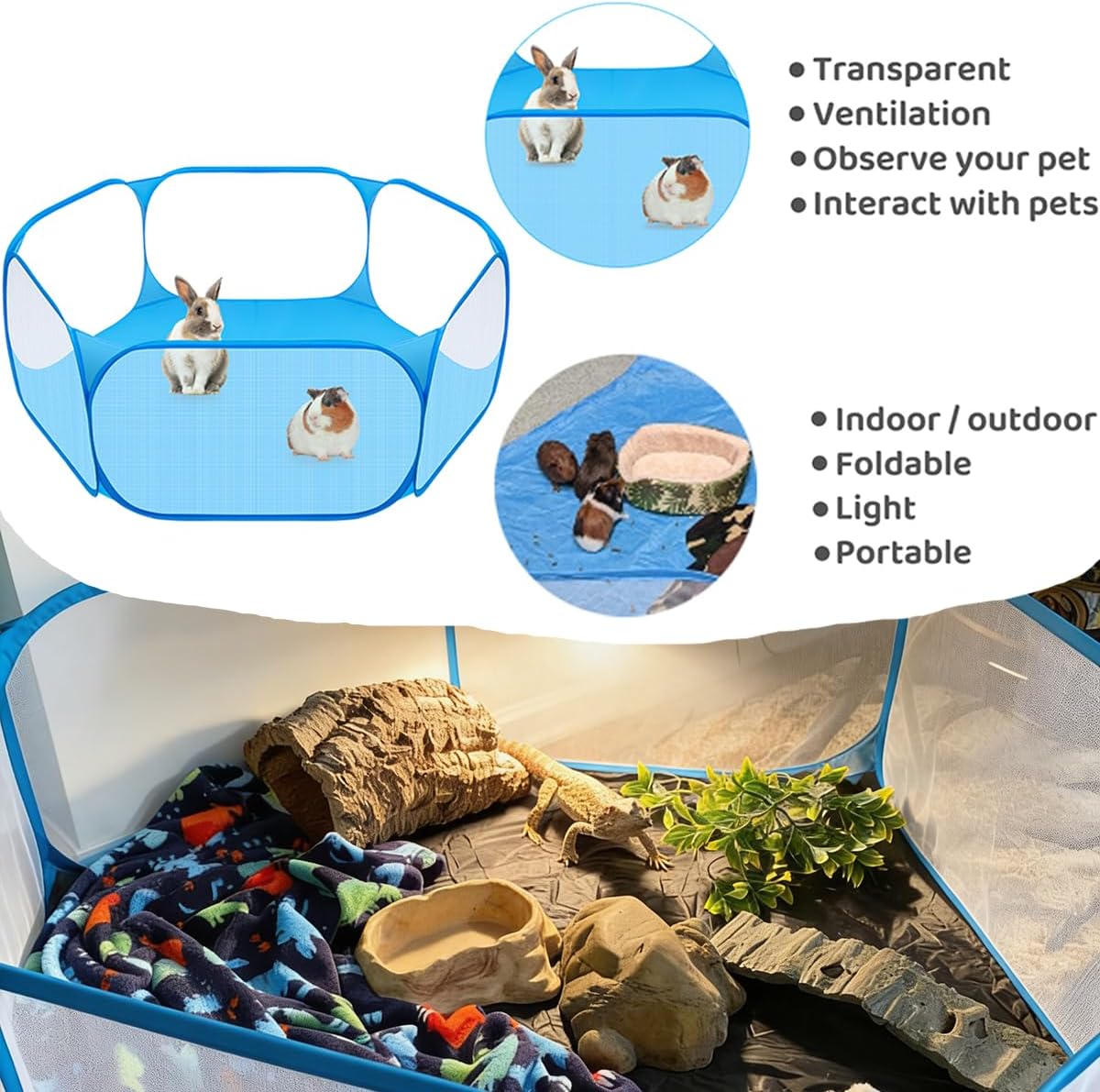Small Animal Playpen, Pop-Up Portable Play Yard for Guinea Pigs - blue with Pad - image 2