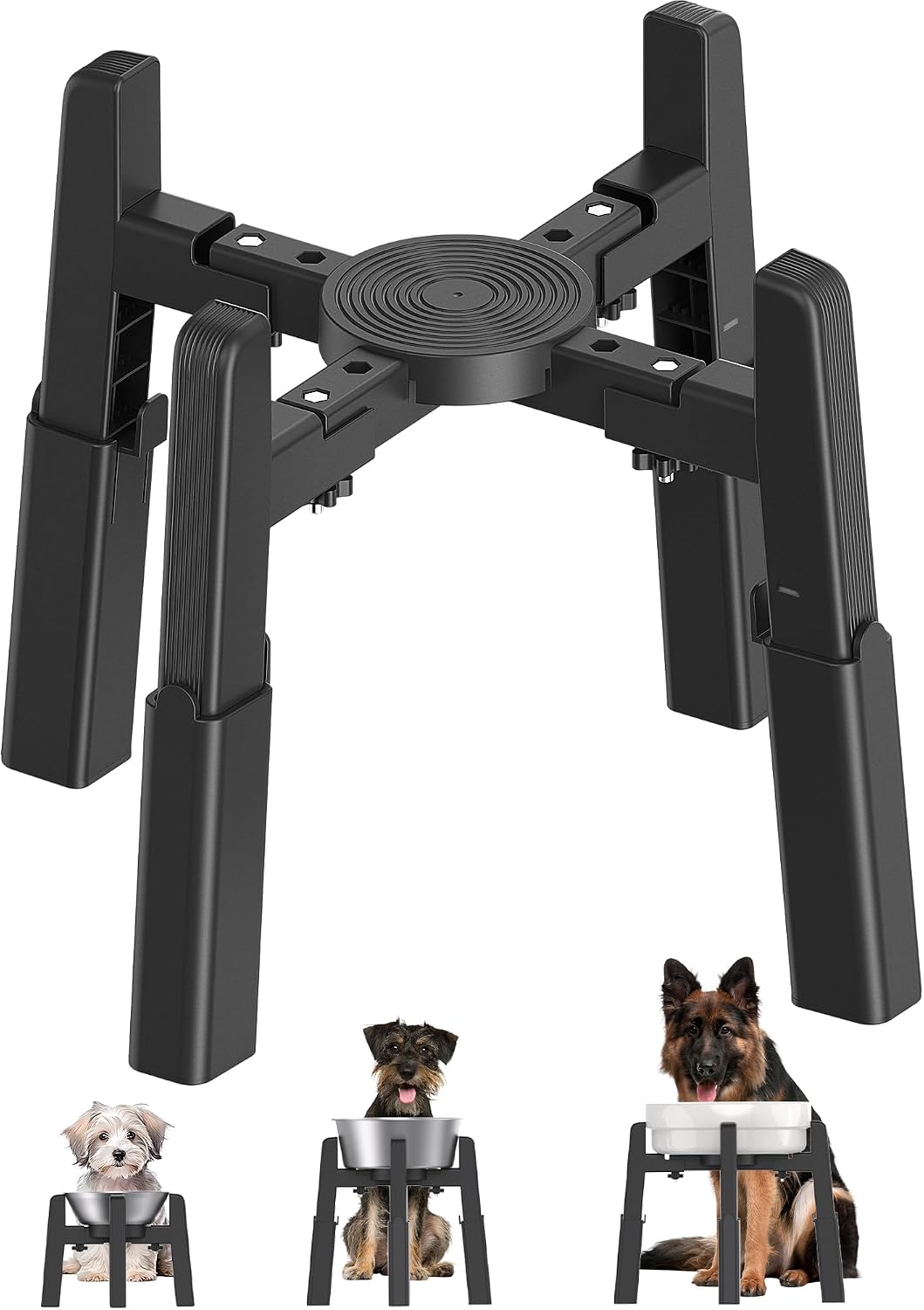 Dog Bowl Stand with Adjustable Height and Width [Stand Only] – Essentials for Dogs - 1 Pack For Bowl / H: 6.3-10.6''; W: 6.1-10.4''