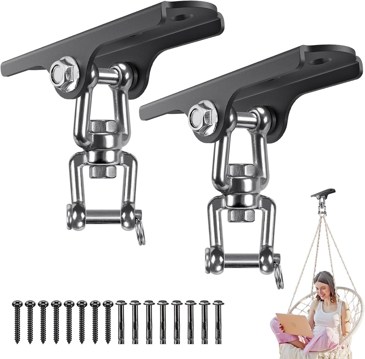 2Pack Heavy Duty Swing Hanger 180° Ceiling Swing Mount 2000 LBS - 360° Swivel Hanger - Detachable Hooks ( 2 Pack )