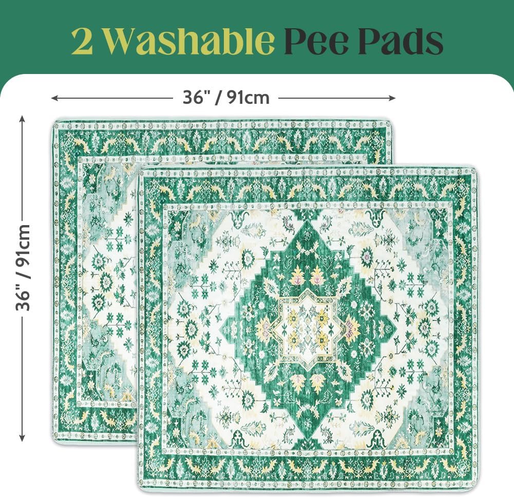 Washable Pee Pads for Dogs, Non-Slip Potty Pads - Green Medallion / 36"x36" (Pack of 2) - image 2