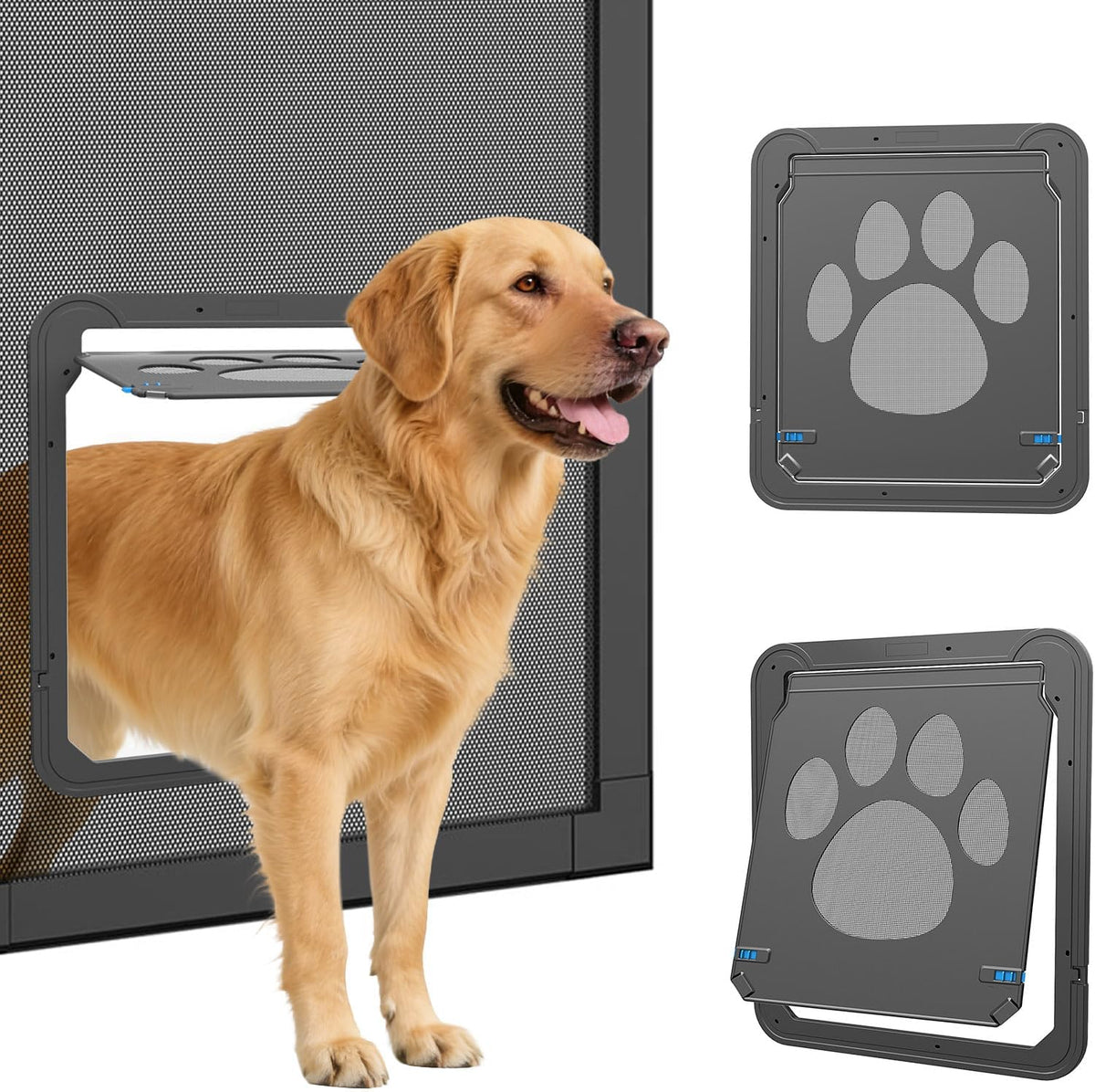 Dog Door for Screen Door, Cat Door Screen Small Dog Door Insert for Sliding Door Easy Install - 12" x 14" Black Large