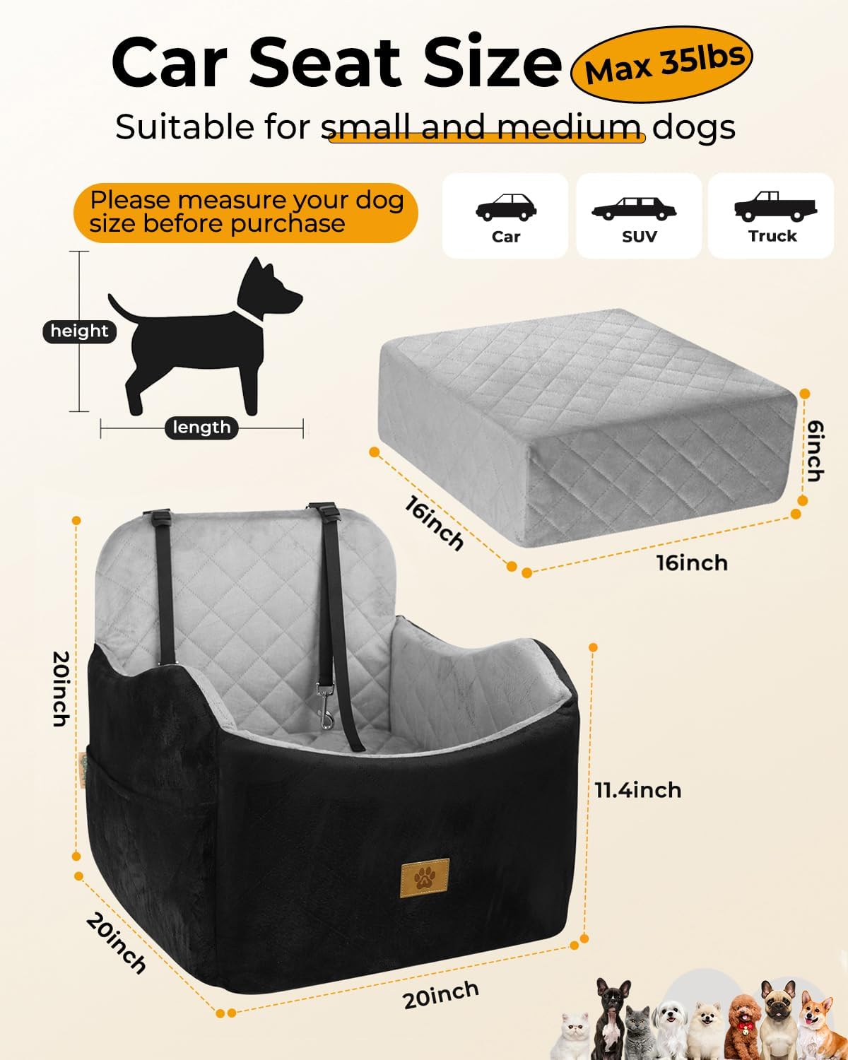Dog Car Seats for Small Dogs Up to 35 lbs - Black-Grey - image 2