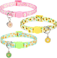 Cat Collar Breakaway, Soft Kitten Collar with Bell, Daisy - Spring Flower (Pack of 3)