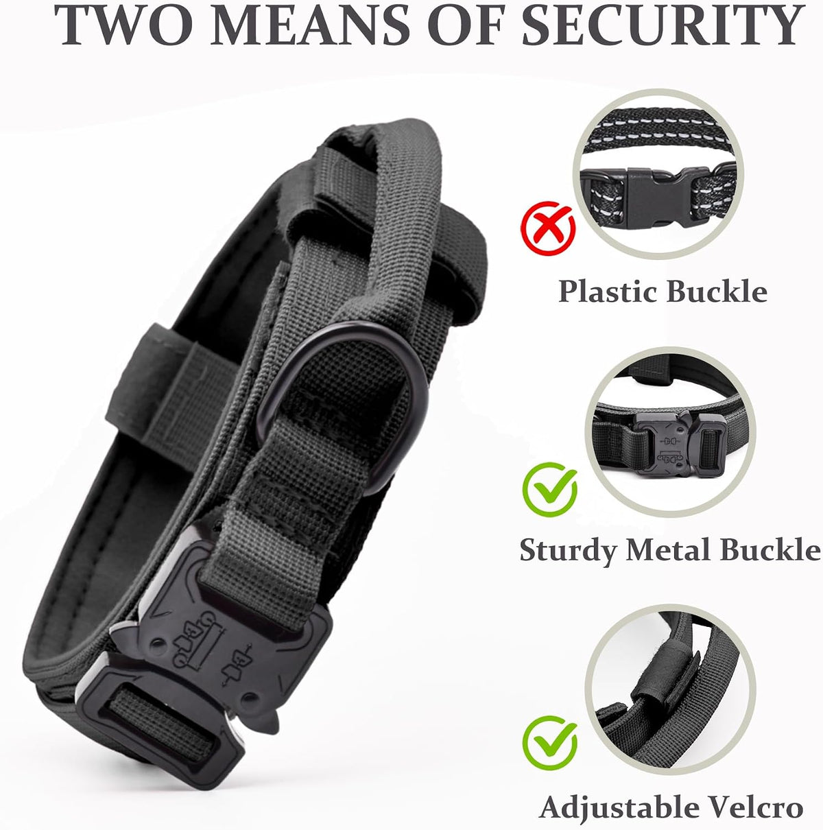Tactical Dog Collar, Adjustable Military Training Nylon Pet Collar, Black L – Essentials for Dogs - Black Set / XXLarge :Width 1.5",Neck 24-29" - image 2