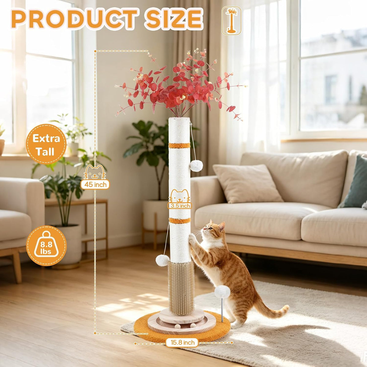 40'' Tall Sisal Cat Scratching Post - yellow-45inch - image 2