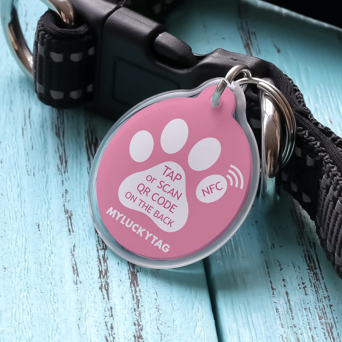 MYLUCKYTAG NFC&QR Code Personalized Dog Cat Tag - Paw,pink - image 2