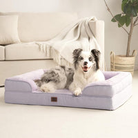 EHEYCIGA Orthopedic Dog Beds for Large Dogs, Waterproof Memory Foam Large Dog Bed with Sides, Non-Slip Bottom and Egg-Crate Foam Pet Couch Bed with Washable Removable Cover, Lilac