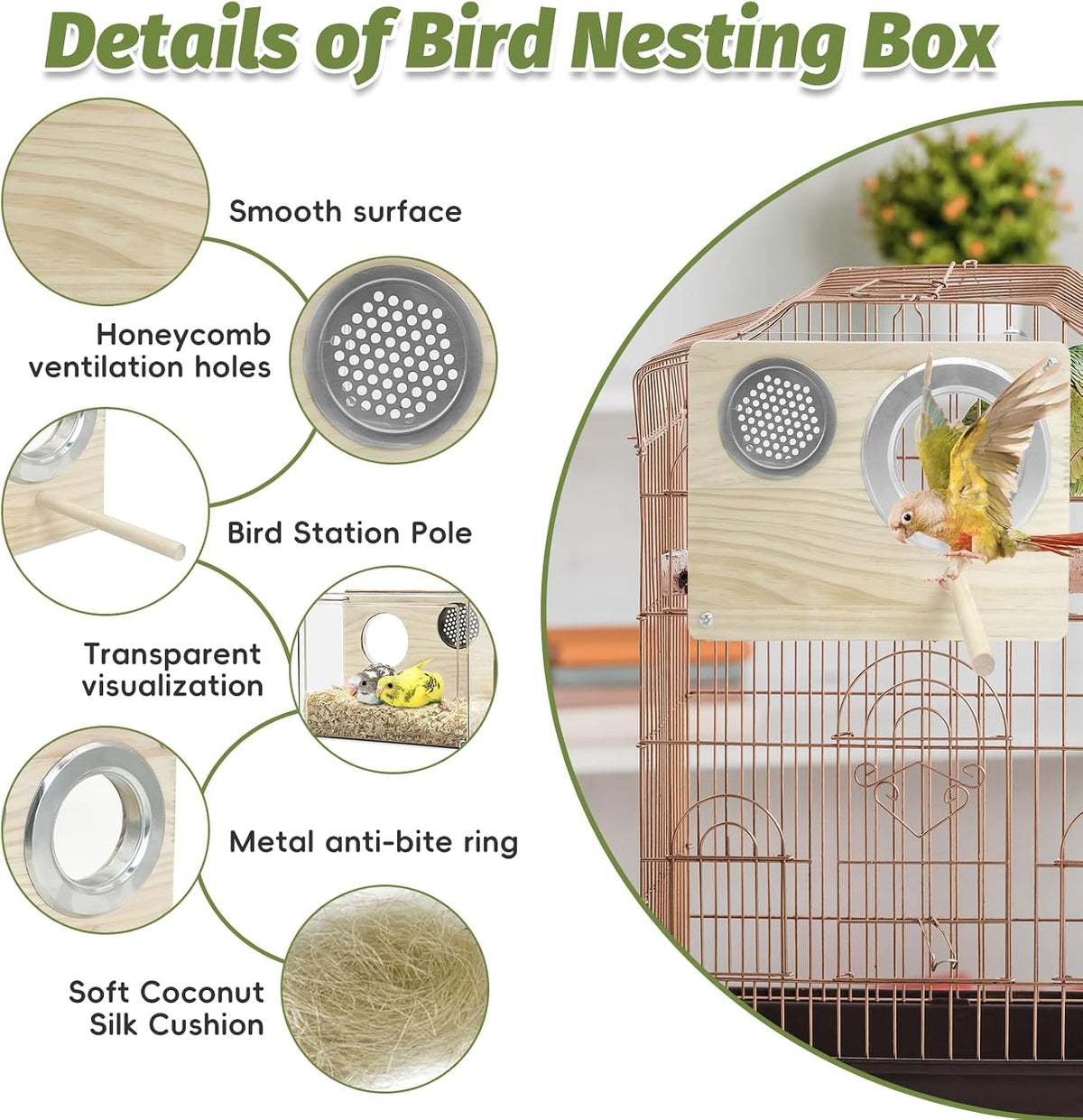 PINVNBY Parakeet Nesting Box Bird House for Cage Wood Mating Box Bird - Acrylic,L: 8.07*6.2*3.93 inch - image 3