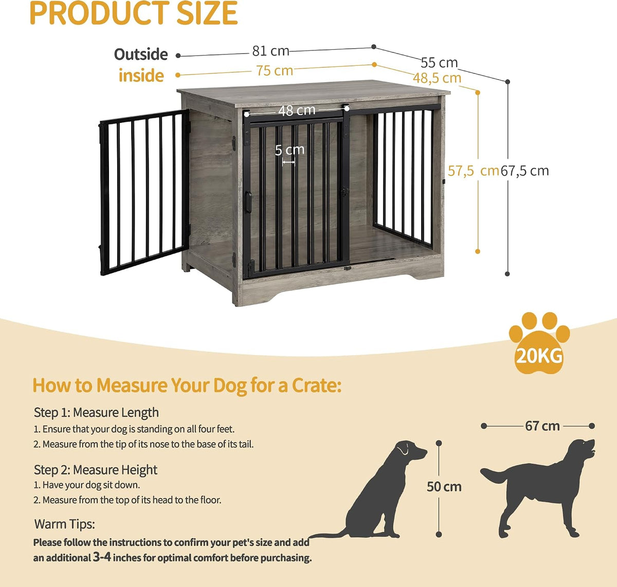 Hzuaneri 77.6 in Double Dog Crate Furniture - Greige / 31.9"L x 21.7"W x 26.6"H - image 2