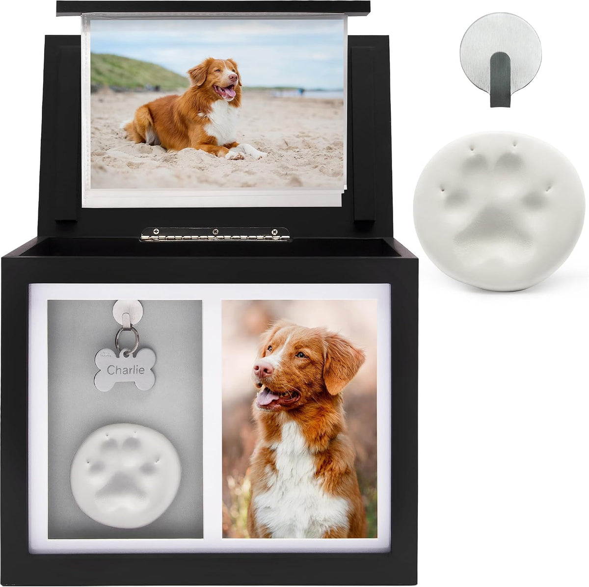 Large Dog Urn for Ashes, Pet Memorial Keepsake Photo Box - Black