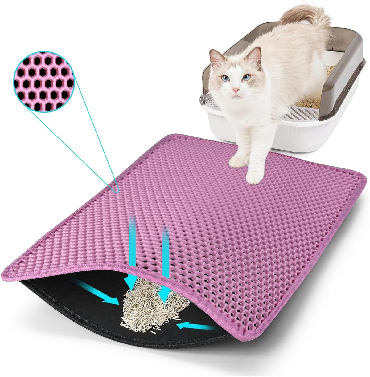 Cat Litter Mat 35"x24", Double Layer Waterproof Litterbox Mat - 23" x 14.5" / Pink