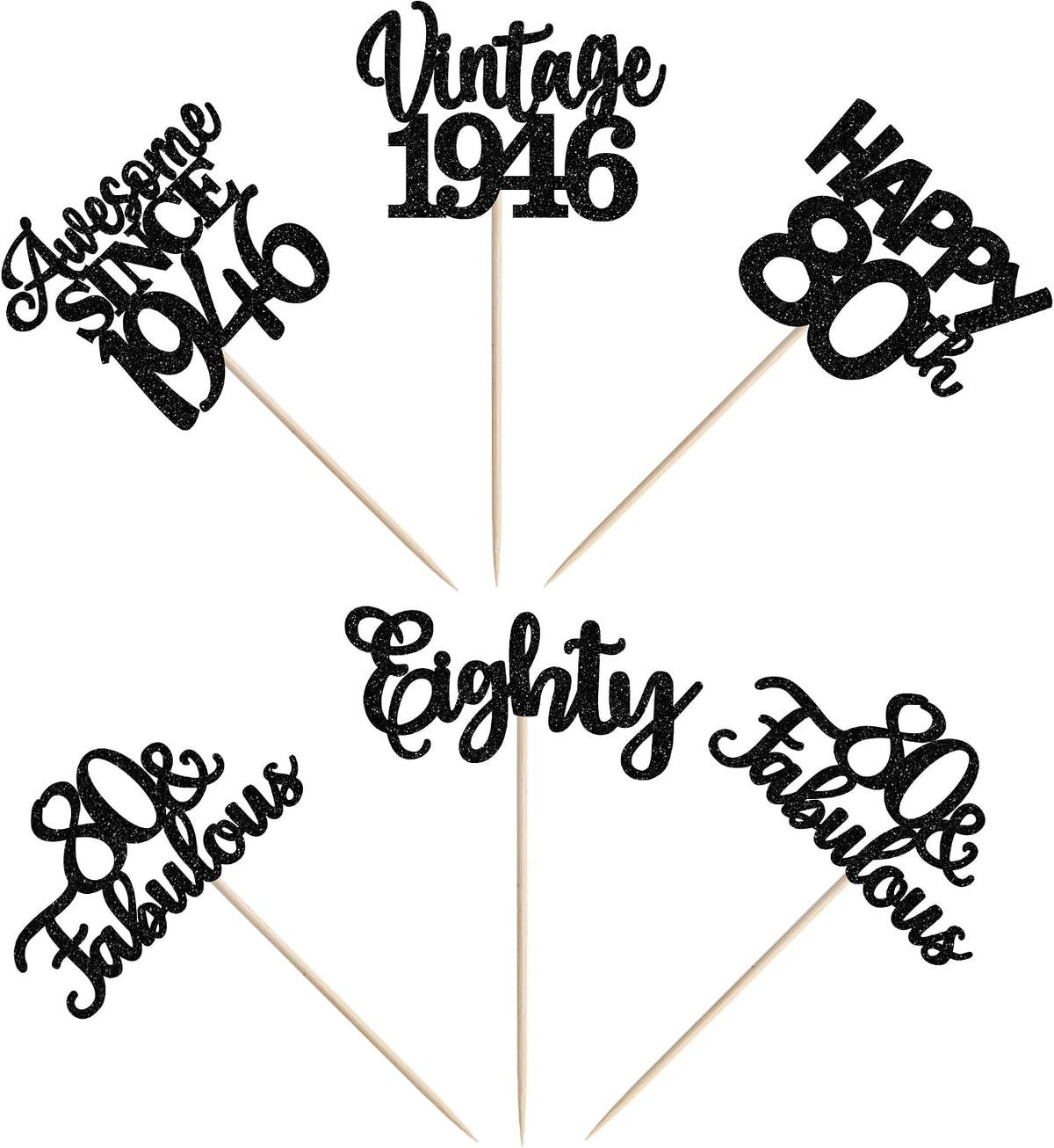 Rose gold glitter vintage 1946 cupcake toppers for an 80th birthday - view 27