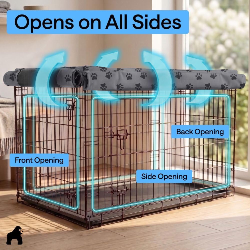 GORILLA GRIP Dog Enclosure Crate Cover Kennel Cage Topper 42in - Gray Black Paw / 42" X 28" X 30" - image 4