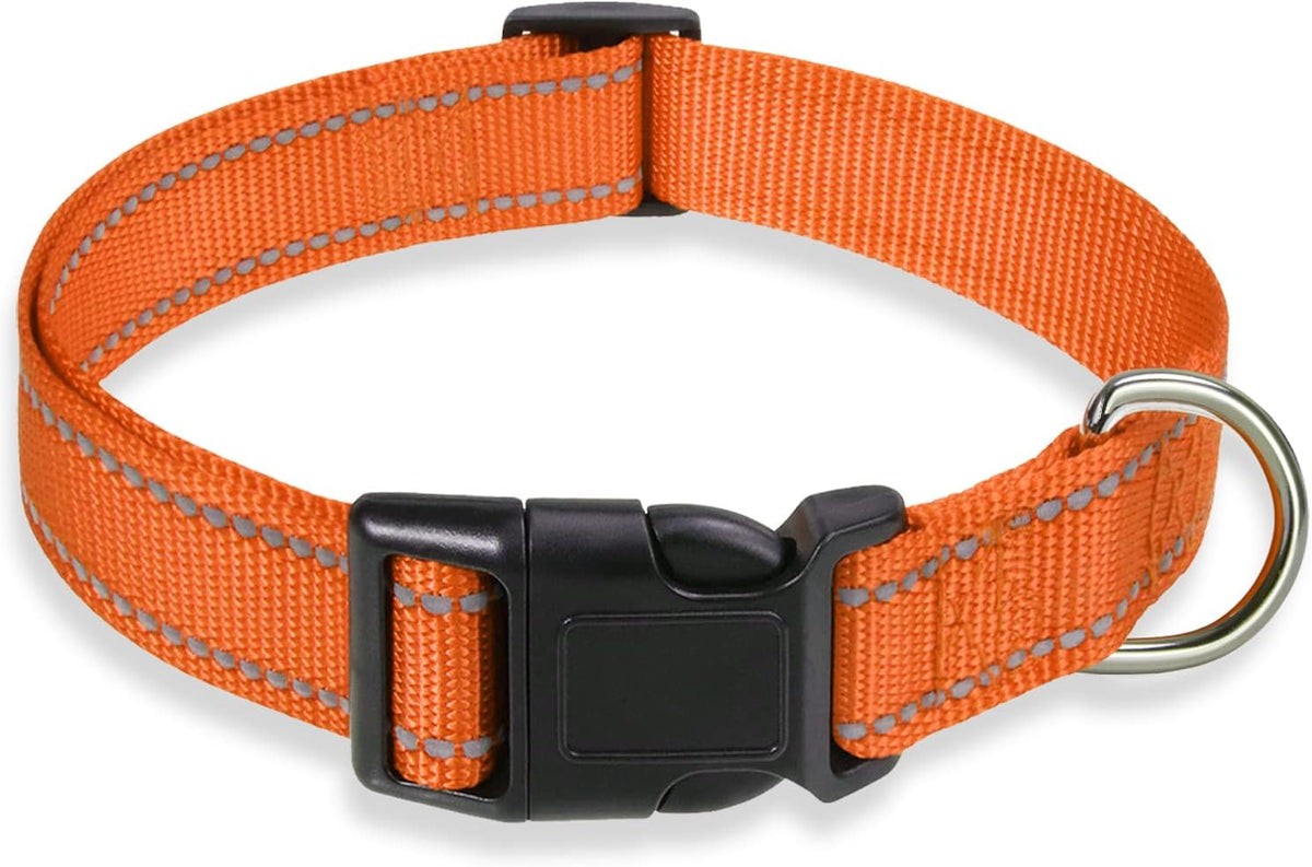 Reflective Dog Collar, Puppy Collar with Buckle Adjustable - Orange / XLarge :Width 1",Neck 16-26"
