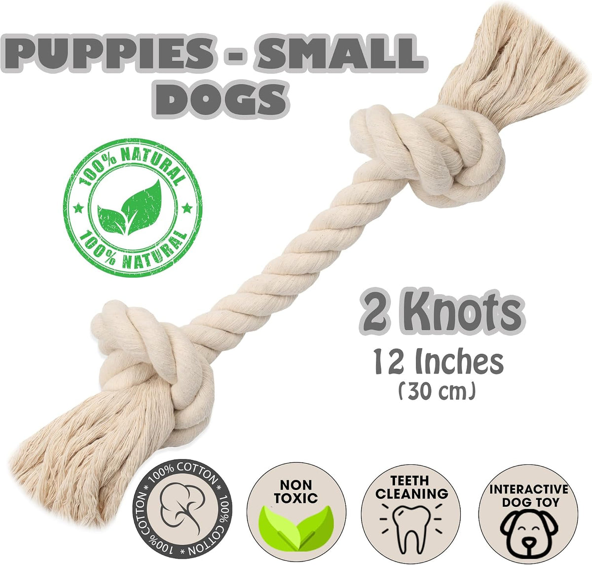 Barida Natural White Cotton Tough Dog Rope Toy for Medium & Large - Small (12.00") - image 2
