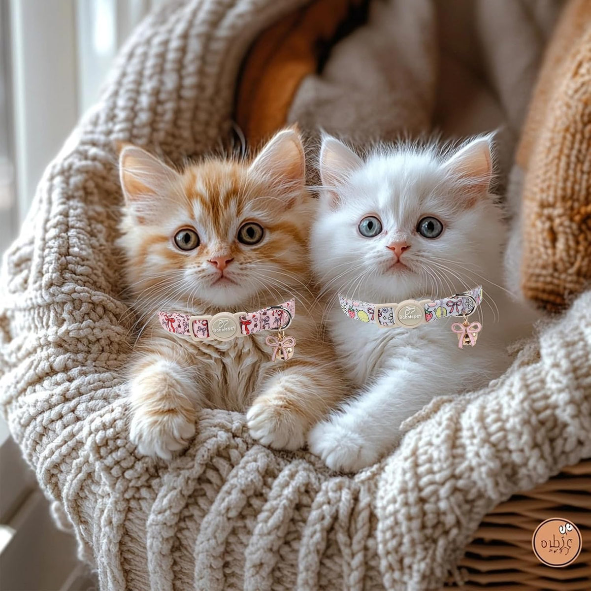 2 Pack Cute Cat Collars - Cartoon Bee Ladybug Breakaway Cat Collar with Bell & Matching Pendant - Fruit Bow - image 2