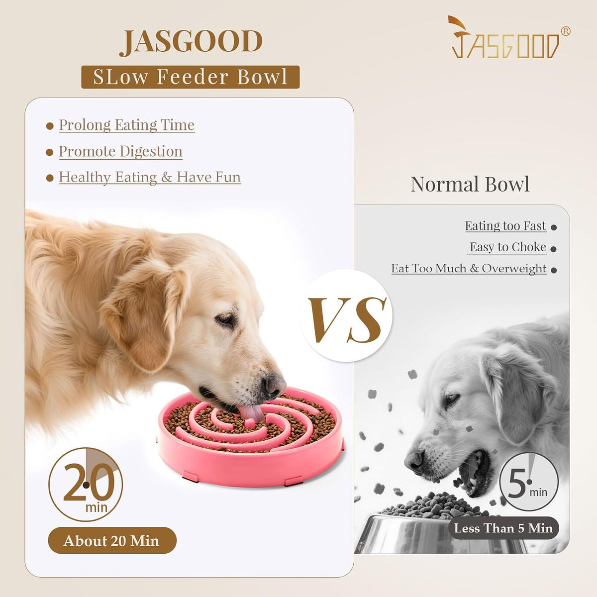 JASGOOD Slow Feeder Dogs Bowl for Large Medium Dogs - Large / D-Pink - image 2