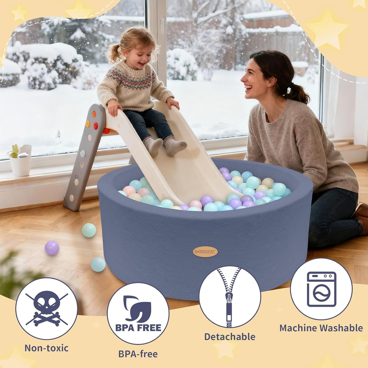 HARBOLLE 35.4" Soft Fleece Ball Pit for Toddlers - Blue - image 4