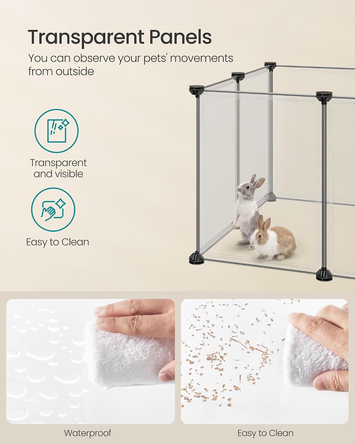 SONGMICS Pet Playpen with Floor, Small Animal Playpen – Essentials for Small Pets - White / 12 Panels - 47.2"L x 23.6"W x 15.7"H - image 4