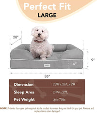 Friends Forever Large Dog Bed Couch - Memory Foam Dog Bed / Chester Grey / Large (36" x 28" x 9") - image 2
