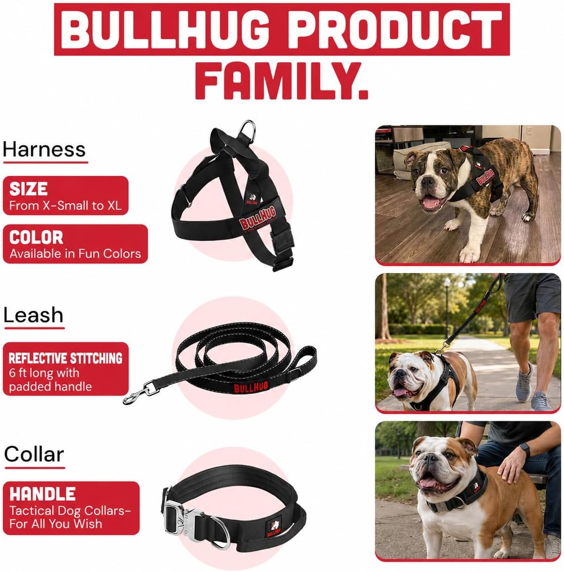 Adjustable Dog Harness, No Pull, No Choke, for English Bulldogs - Fries / Medium - (Neck: 17" - 20" Chest: 25" - 30") - image 4
