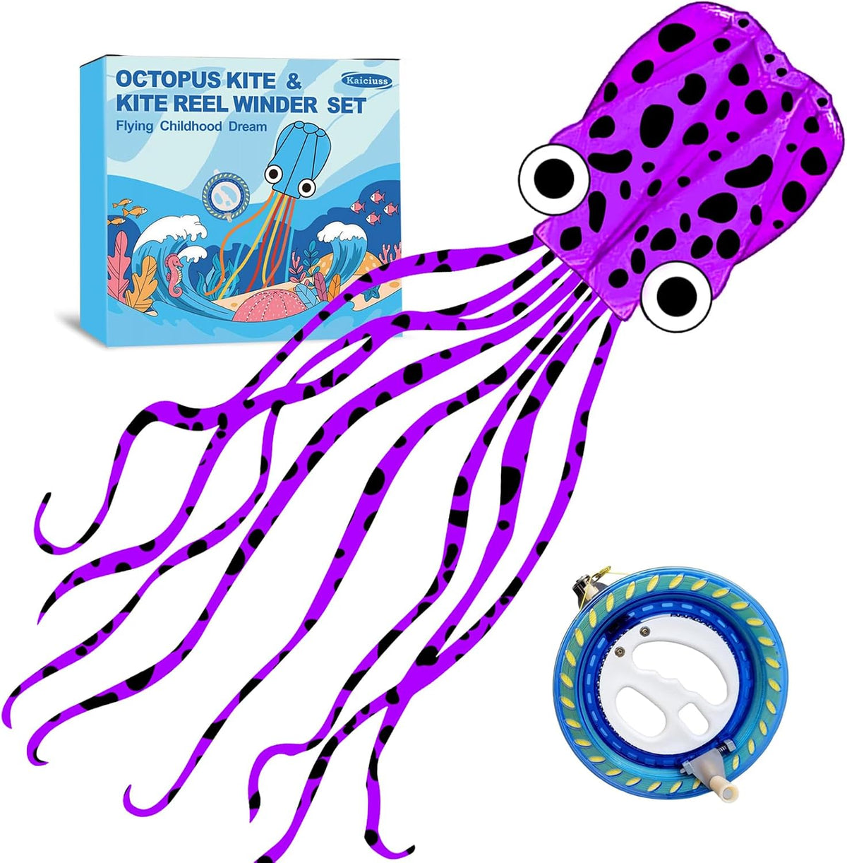 Kaiciuss large octopus soft kite in green, blue and pink - view 2