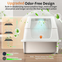 Stainless Steel Cat Litter Box with Lid, Flip-Top XL Large - White - image 3