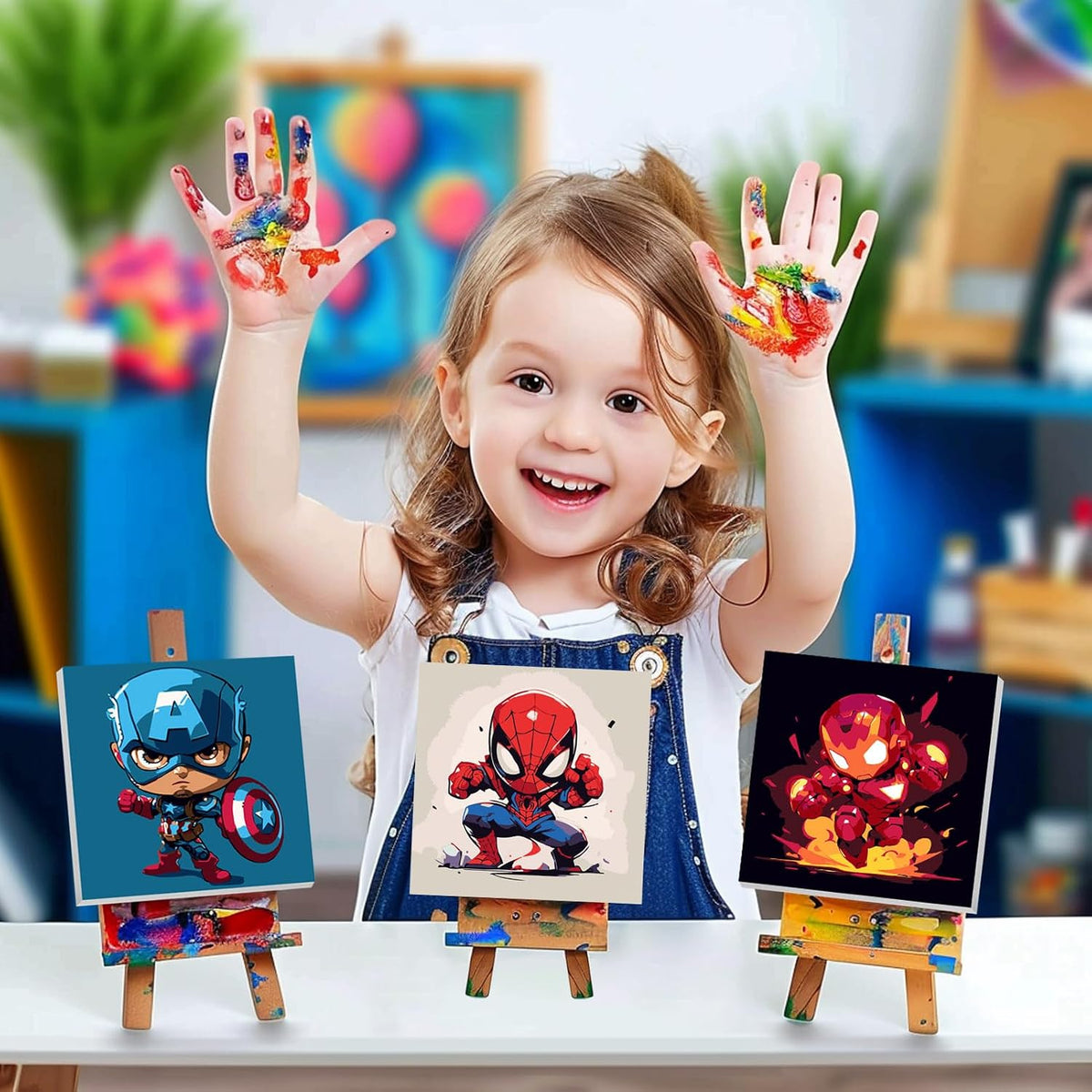 AILIBUT 4 pack paint by numbers kit for kids with framed 8x8 inch canvases - view 3