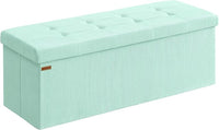 SONGMICS MAZIE Collection - Storage Ottoman Bench, Foldable Foot Rest, 15 x 43 x 15 Inches, End of Bed Bench, Storage Chest, Load 660 lb, Living Room, Bedroom, Entryway, Moonlight Green ULSF604C01