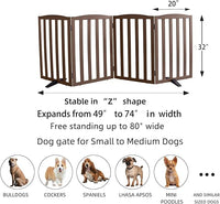 ZJSF Foldable Freestanding Indoor Dog Gate for House Wood Long Pet Gates Dog Fence for Stairs Puppy Gates for Hallways, Puppy Gate,Support Feet Included, Brown, 32 "Height-4 Panels