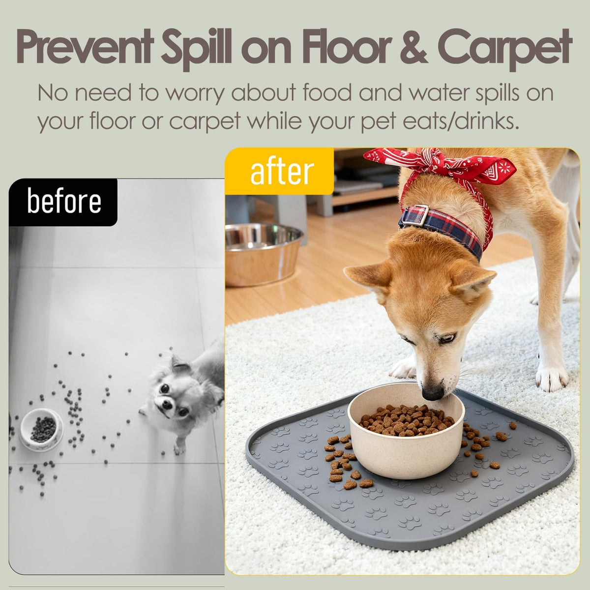 Pet Feeding Mat, Waterproof Anti-Slip Placemats for Dog Cat Bowl Silicone Pet Food Mat, Raised Edge - 2 Gray / 11"L x 11"W - image 2
