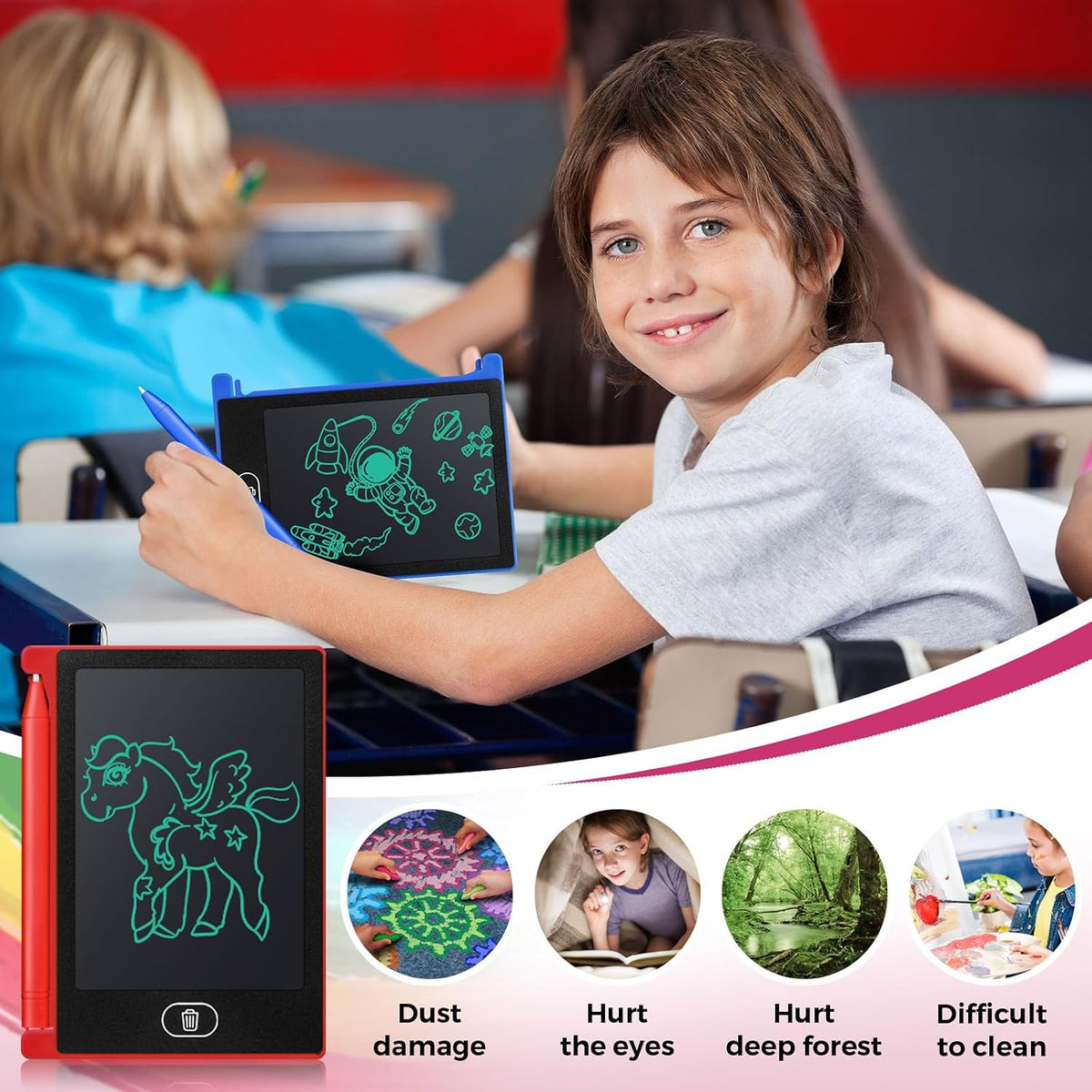 Zhehao 24 Pack 4.5" LCD Writing Tablet for Kids - Vibrant Colors / Classic - image 3