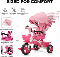 EOOWOY 7 in 1 Toddler Tricycle - Pink - image 3