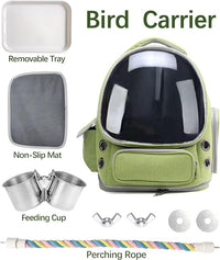 Bird Backpack Carrier Travel Cage with Perch, Tray &Food Cups for African Greys, Conures Parakeet Cockatiel Budgie,Small Animal Pet Carrier Bag for Vet Hiking Camping
