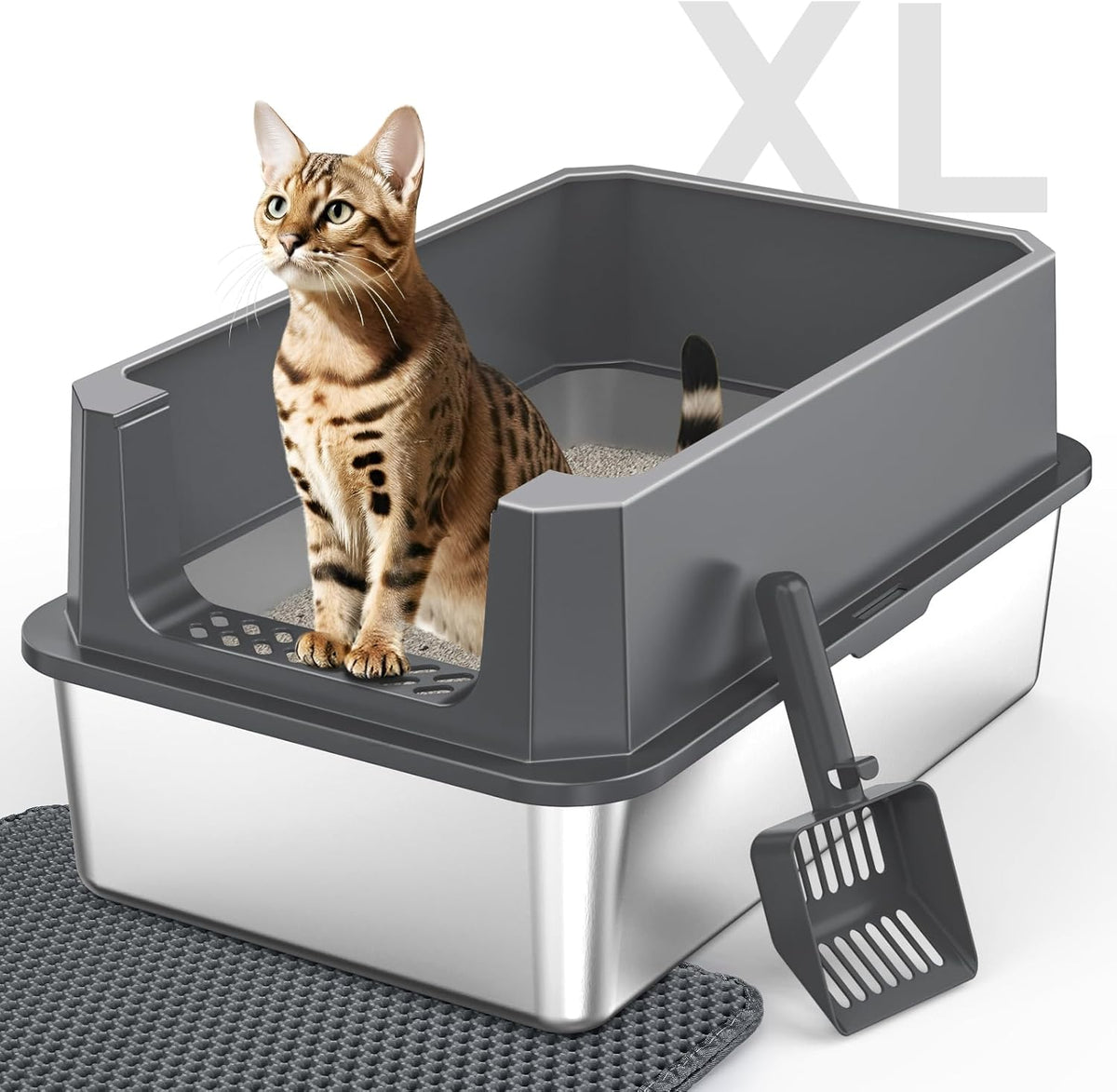 Stainless Steel Litter Box - Dark Grey / XL
