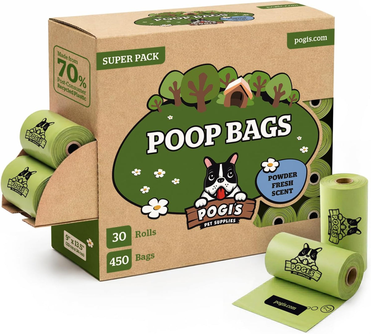Pogi's Large Dog Poop Bags, Single Roll, Leak-Proof - 450 Count (Pack of 1) / Scented