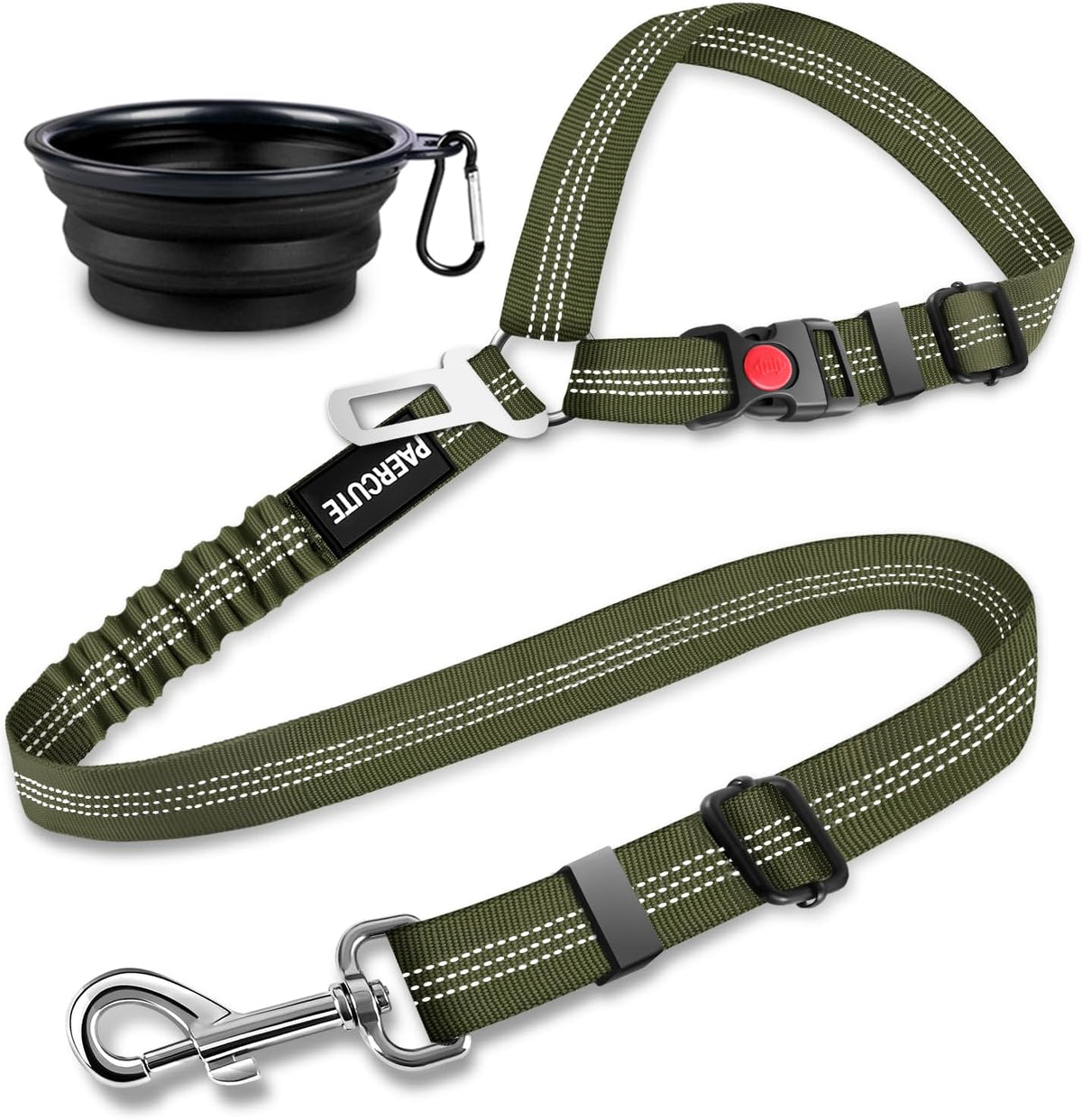 2 Piece Set Dog Seat Belt, Retractable Car Seatbelts - Army Green