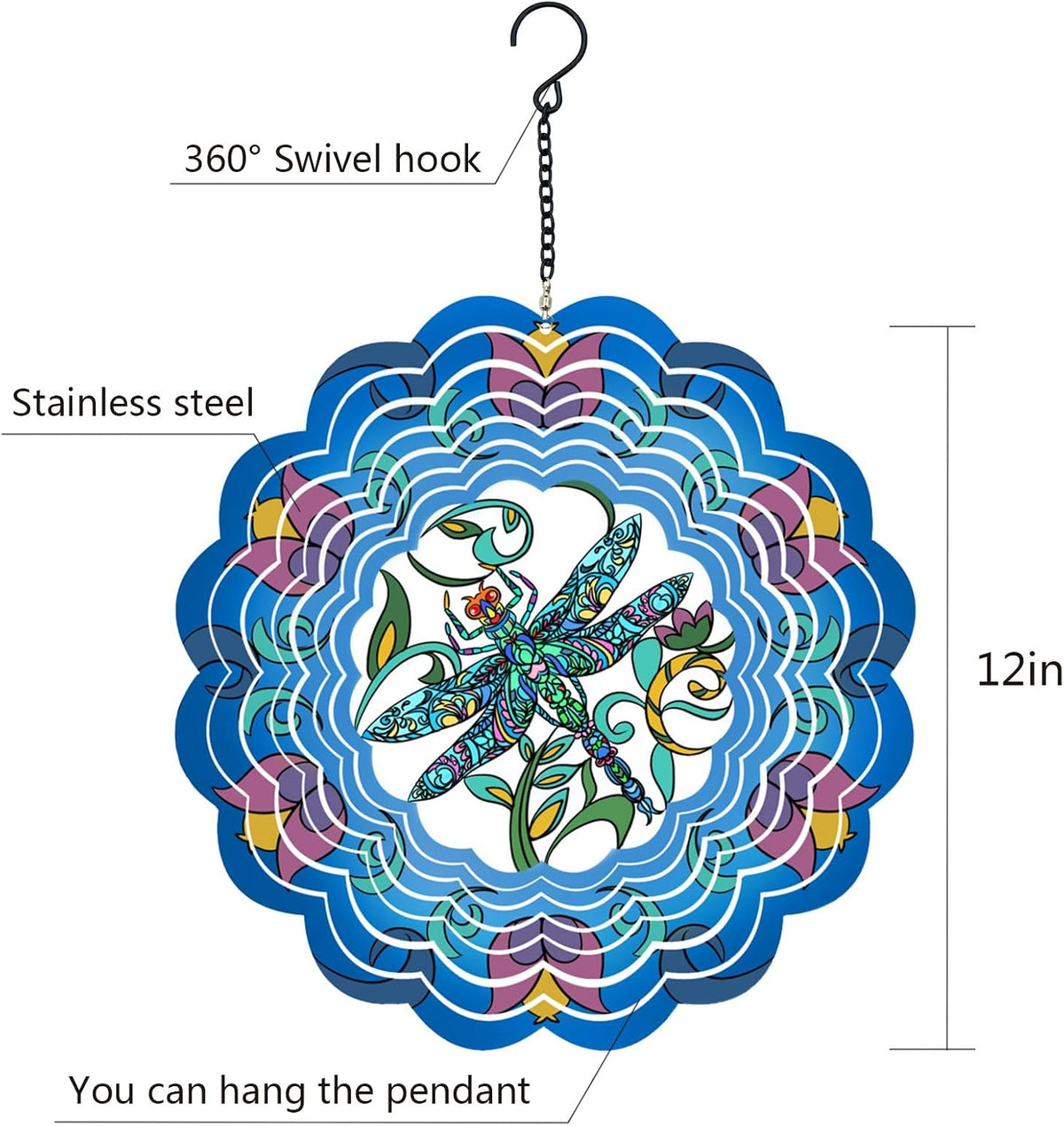 Rooster Metal Wind Spinners - Dragonfly / 12 Inch - image 3