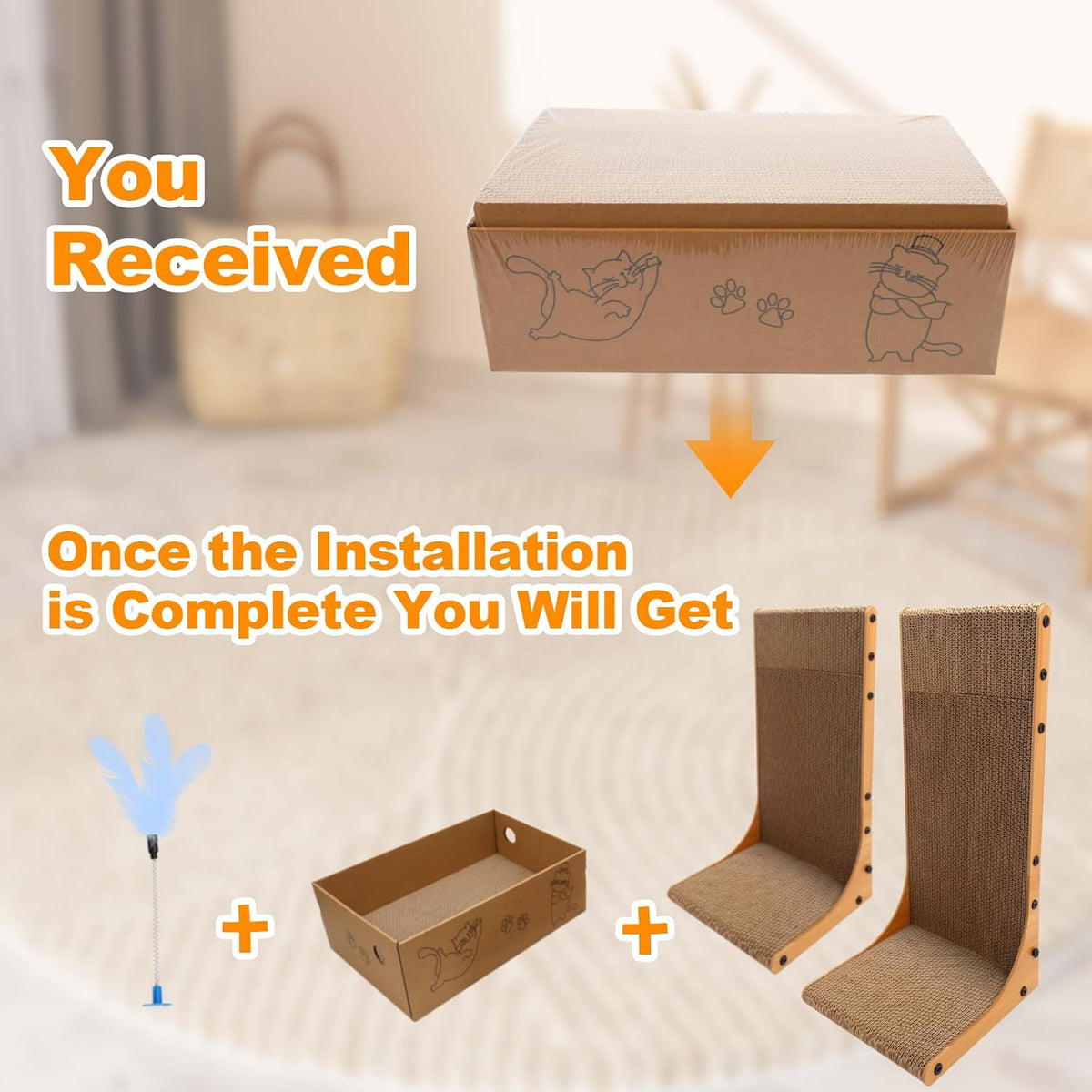 Cat Scratching Post, 3-in1 Cat Scratcher for Indoor Cats - 2pk 22in L-Shape Cat Scratcher with Box - image 2