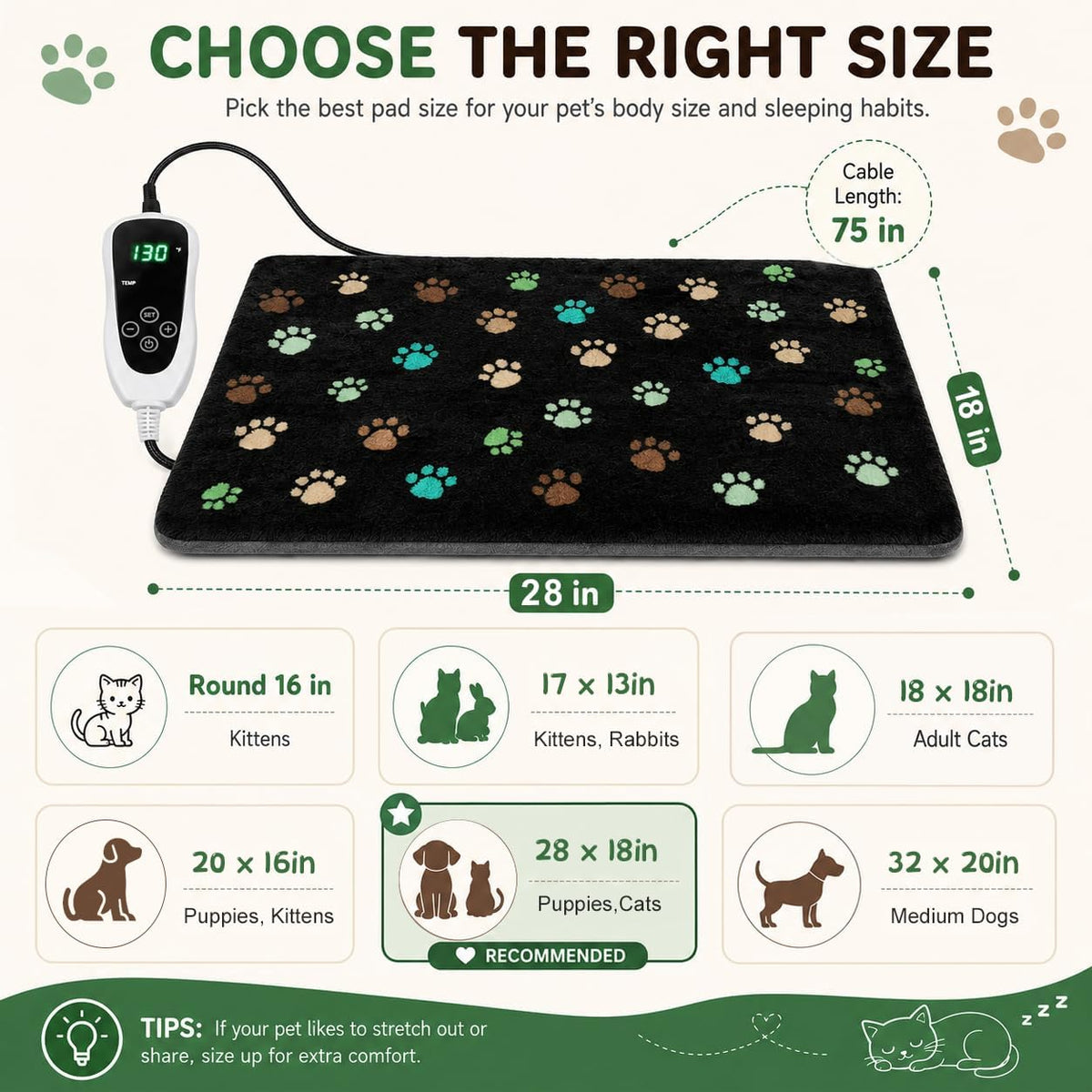 Large Dog Heating Pad 36x24 in with Normally Open Function – Essentials for Dogs - Black / 28 x 18 in - image 2