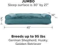Furhaven Pillow Dog Bed for Large Dogs w/ Removable Bolsters & Washable Cover - Plush & Suede Sofa - Deep Pool, Jumbo/XL