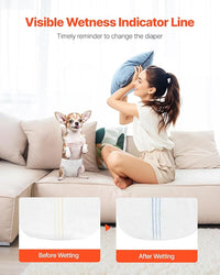 VEVOR Disposable Dog Diapers, Super Absorbent Female Dog Diapers, 360° Leak-Proof Female Doggy Pet Diaper with Wetness Indicator for Heat Period, Training, Incontinence - S, 96 Count (2 Packs of 48)