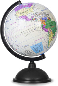 KISEER 8 Inch World Globe with Stand Rotating Earth Spinning Globe - White