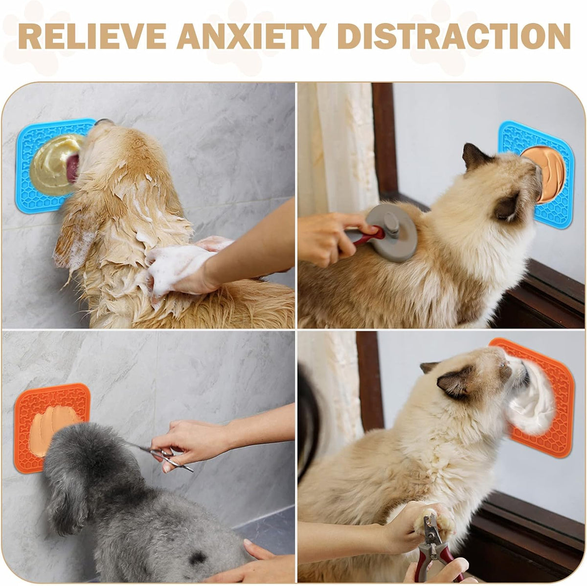 Lick Mat for Dogs - Slow Feeder Licking Mat with Suction Cups for Peanut Butter, Food Treats - Small / 2PCS Blue+Orange - image 3