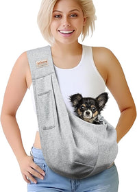 Pet Dog Sling Carrier for 3-10 lbs pet,Dog Purse Pouch,Dog Satchel,Reversible unadjustable Strap Travel Hand-Free Safe Bag Small Puppy Backpack (Grey)
