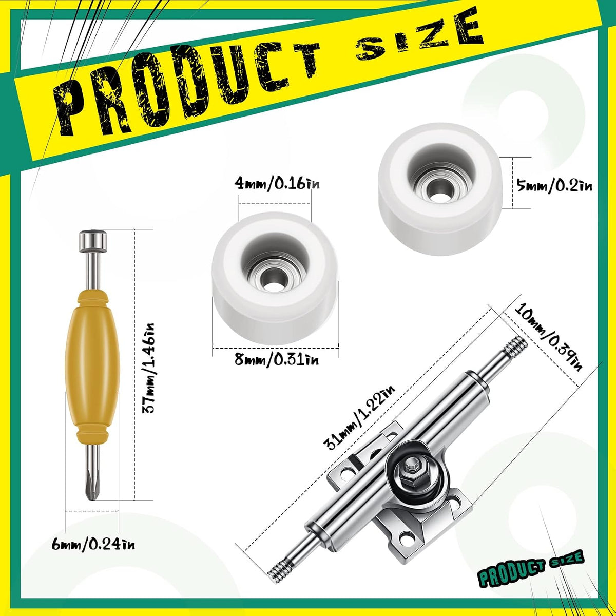 Zhehao fingerboard wheels and trucks set with four bearing wheels, two alloy trucks and two screwdri - view 11